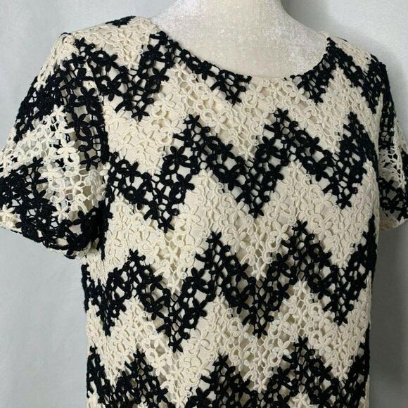 Talbots Crochet Lace Sheath Dress 10 Black Cream Chevron Lined Back Zipper New - Picture 5 of 7
